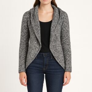 Elsamanda Womens grey marled open-front shawlcollar sweater Size l Anthropologie